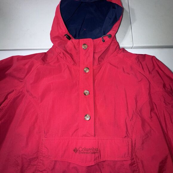 Vintage Columbia Nylon Pullover Hooded Jacket Men's Size Large Red Big Pocket - Picture 2 of 12
